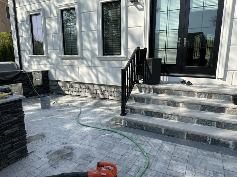 Paver patio with fresh landscaping